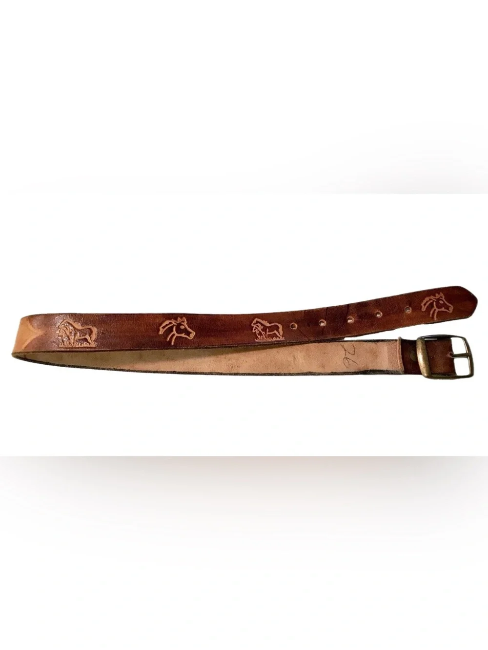 Vintage 1980’s Horses Leather Belt Youth 31” Name Arthur Hand Tooled Cowboy